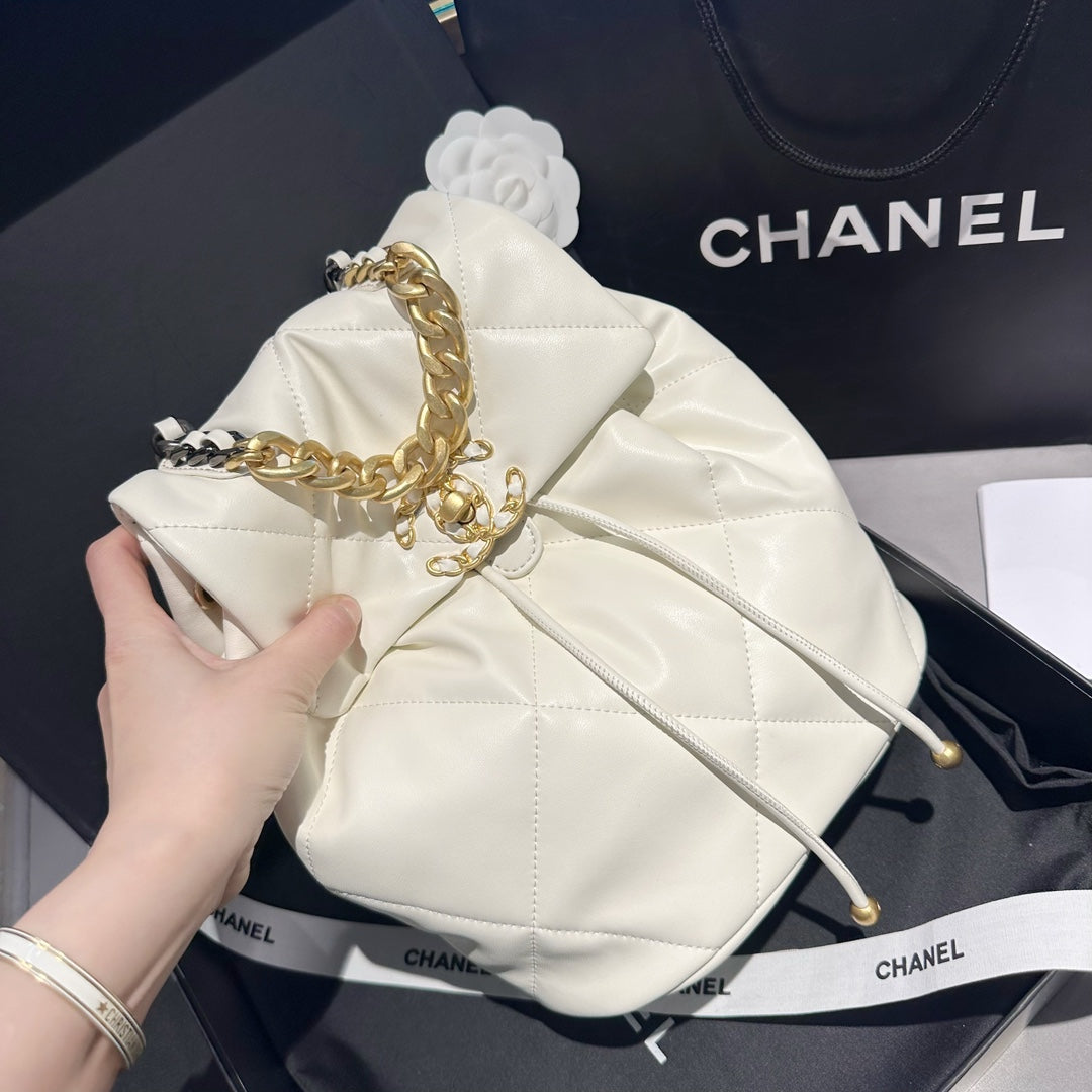 CHANEL Lambskin Quilted Backpack White