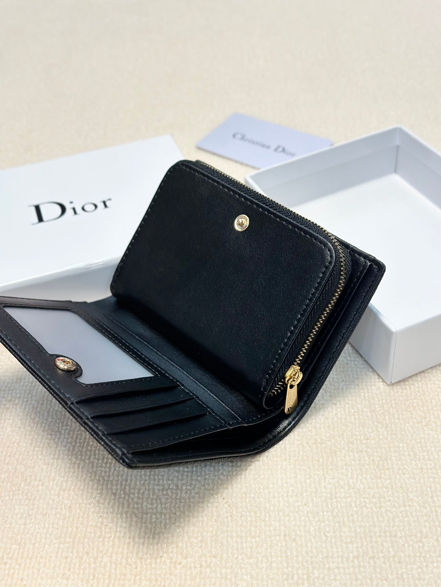 Dior Leather Black Wallet 13.5x9.5x3.5cm