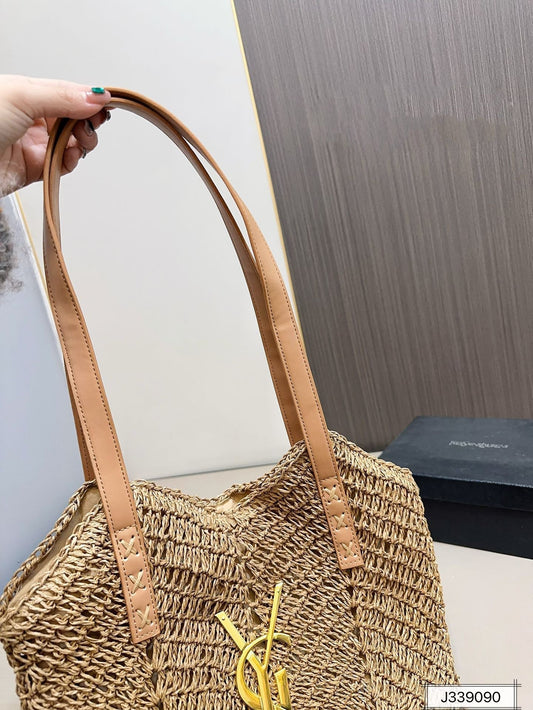 YSL SAINT LAURENT Vacation Casual Raffia Woven Tote Bag 35x32cm