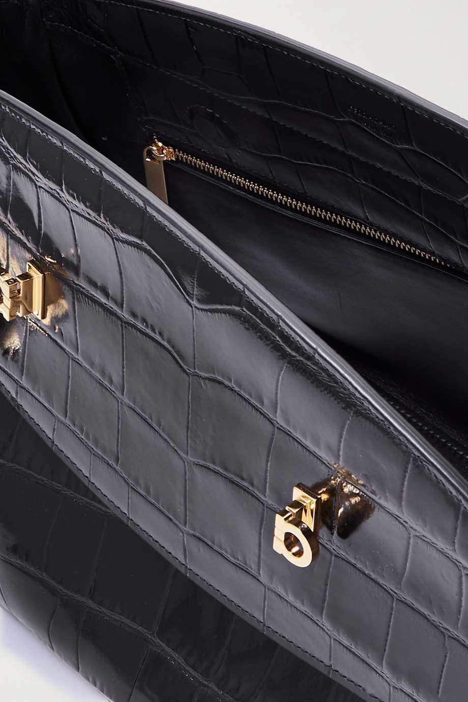 FERRAGAMO Hug large croc-effect leather shoulder bag