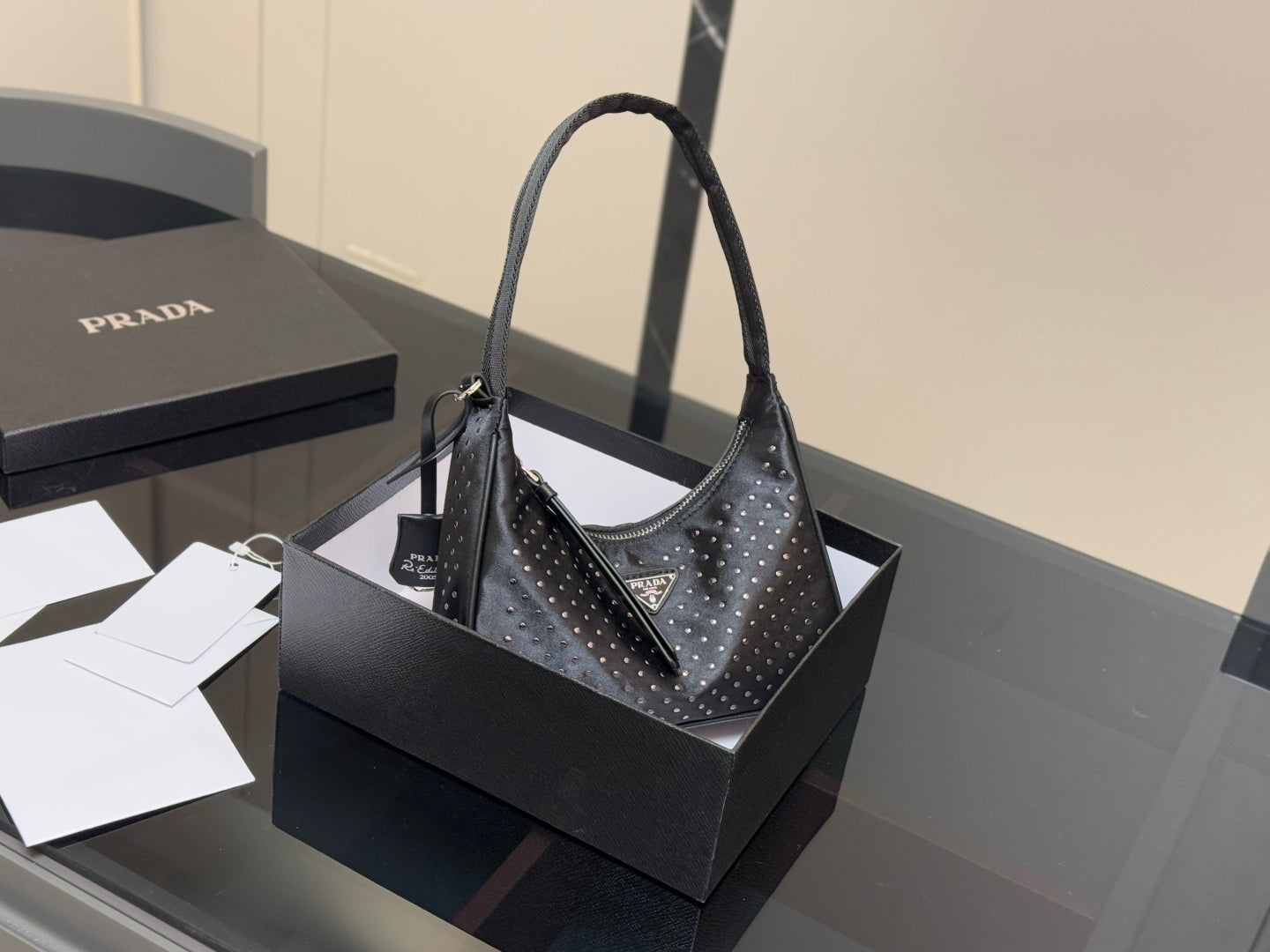 Prada Hobo Nylon Tote Bag Black