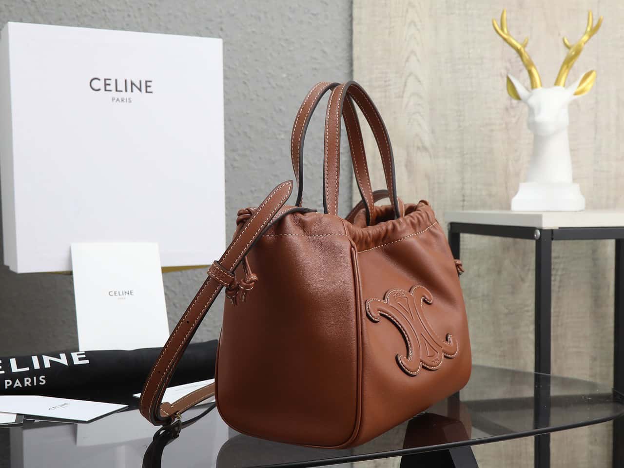 Celine cabas rawstring cuir triomphe in grained calfskin handbag