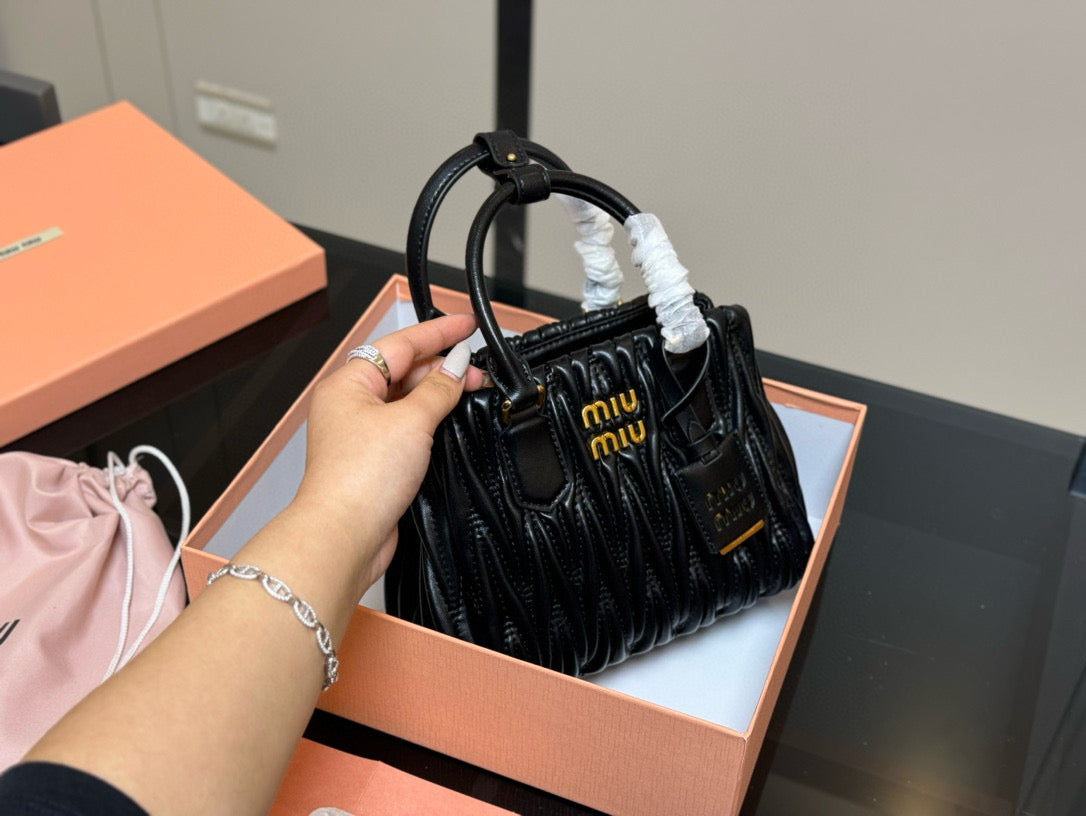 Miumiu Bowling Bag Tote Black Size 22x17cm