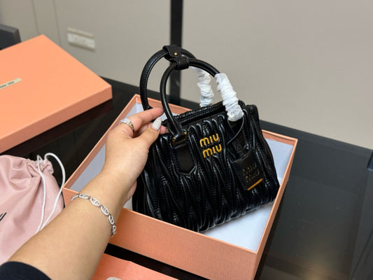 Miumiu Bowling Bag Tote Black Size 22x17cm