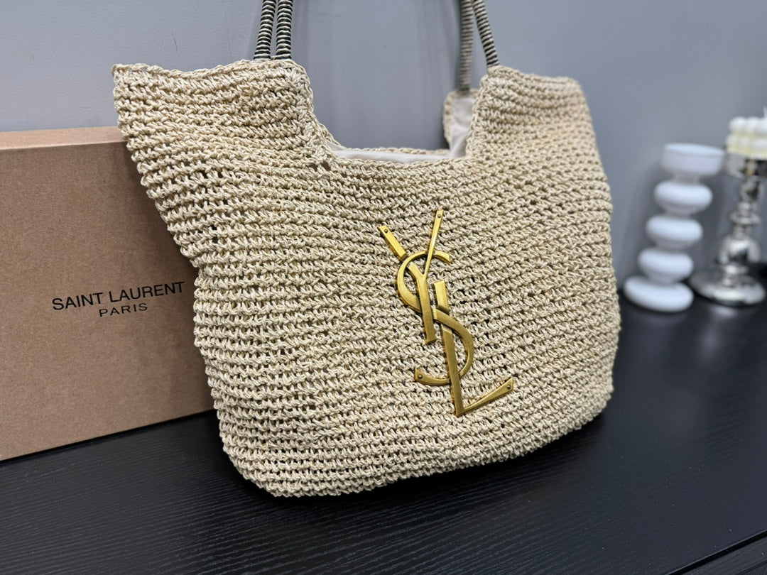SAINT LAURENT YSL Retro Elegant Tote Bag Straw 43x39cm
