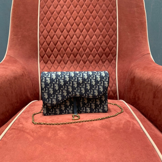 Dior Saddle Pouch Blue Dior Oblique Jacquard - 22 x 14.5 x 4.5 cm