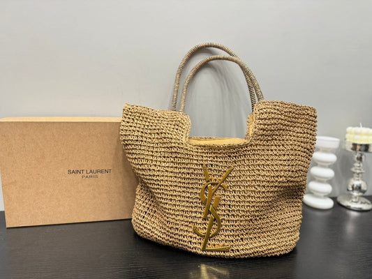 SAINT LAURENT YSL Retro Elegant Tote Bag Straw 43x39cm