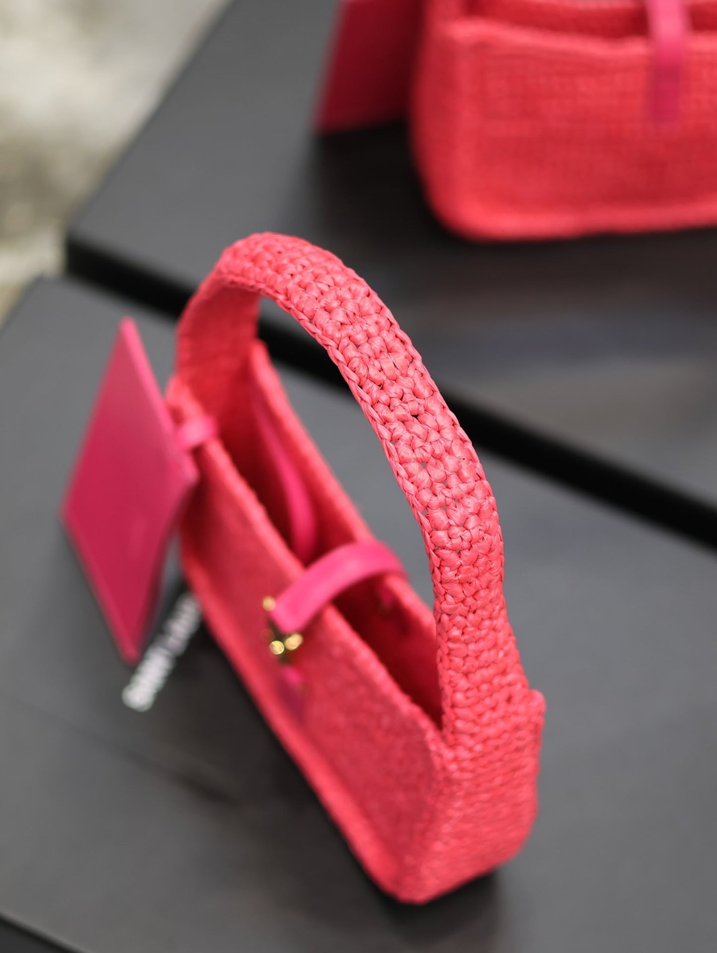 YSL Le 5 À 7 Mini In Raffia Pink - 19 X 11.5 X 4.5 CM