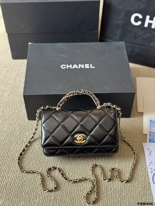 Chanel 24B WOC Top Handle in Black Shiny Lambskin GHW