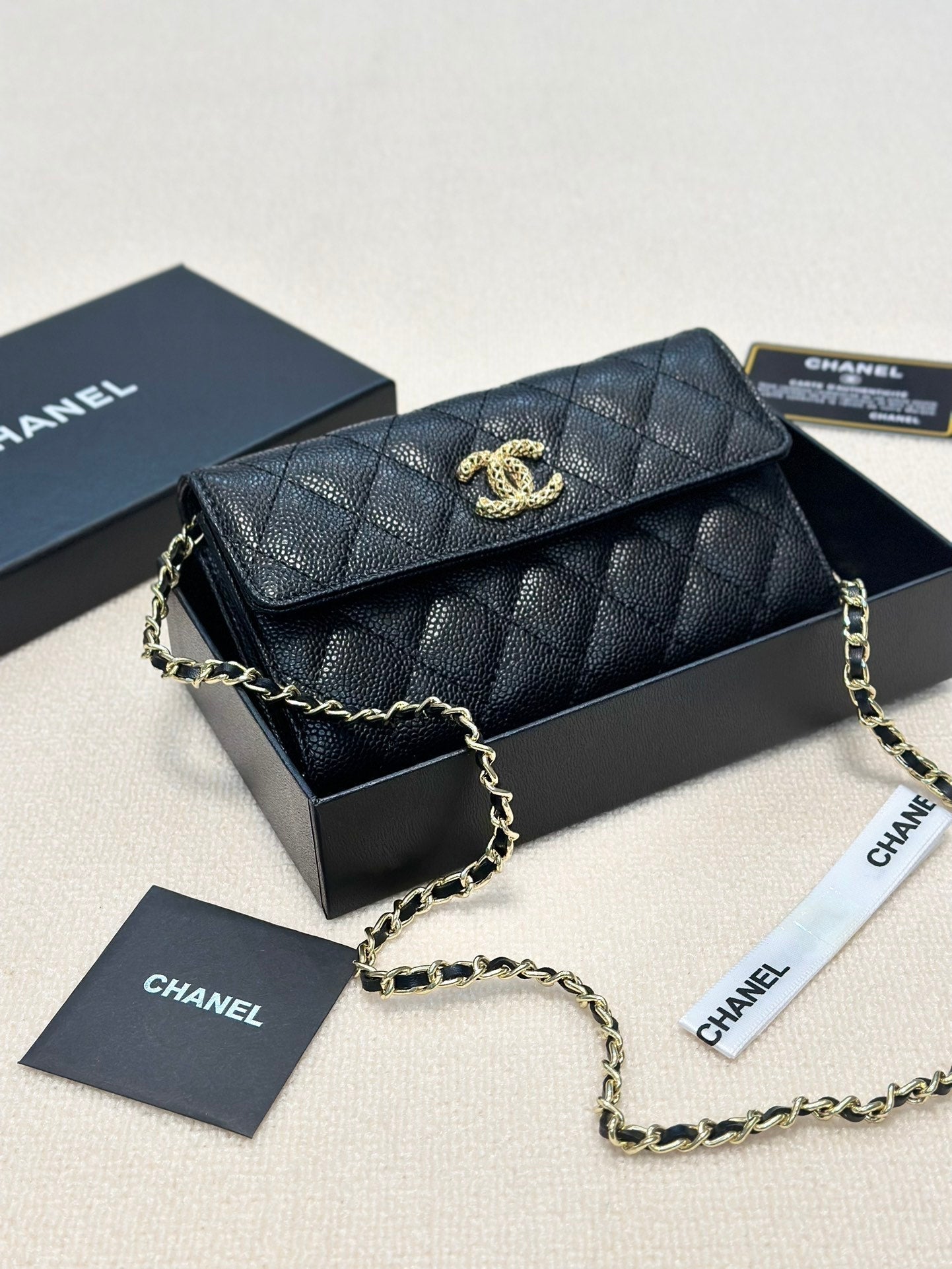CHANEL Black Wallet Buckle Chain Bag