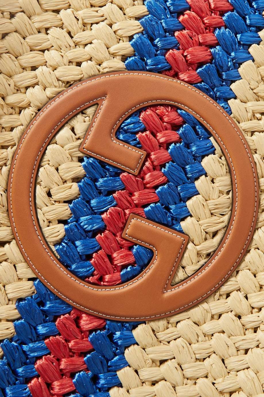 GUCCI Embellished leather-trimmed crocheted raffia tote