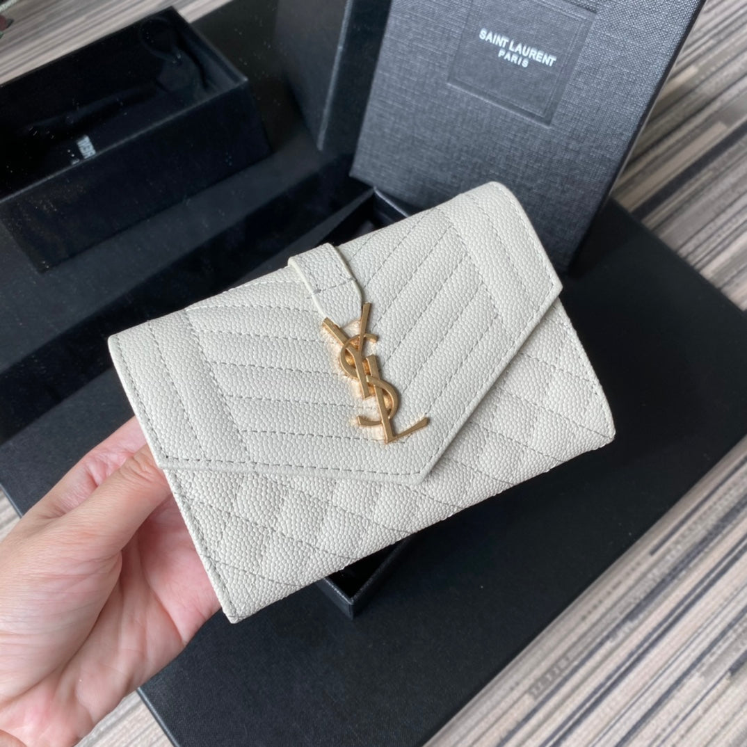 YSL Envelope Purse White Gold A026KK 13.5cm