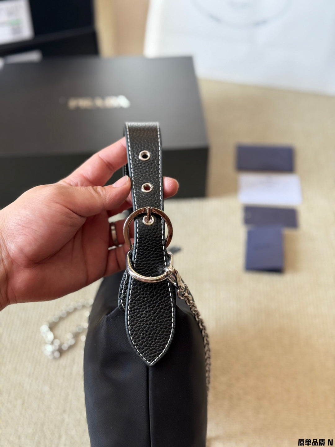 Prada Black Tote Bag Leather Shoulder Strap Vintage 25x14cm