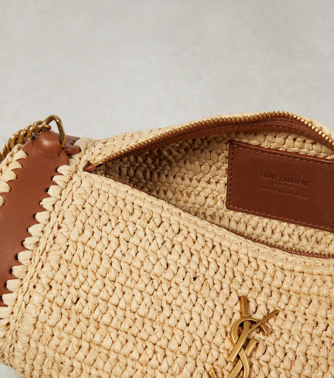 SAINT LAURENT Cassandre Small raffia shoulder bag
