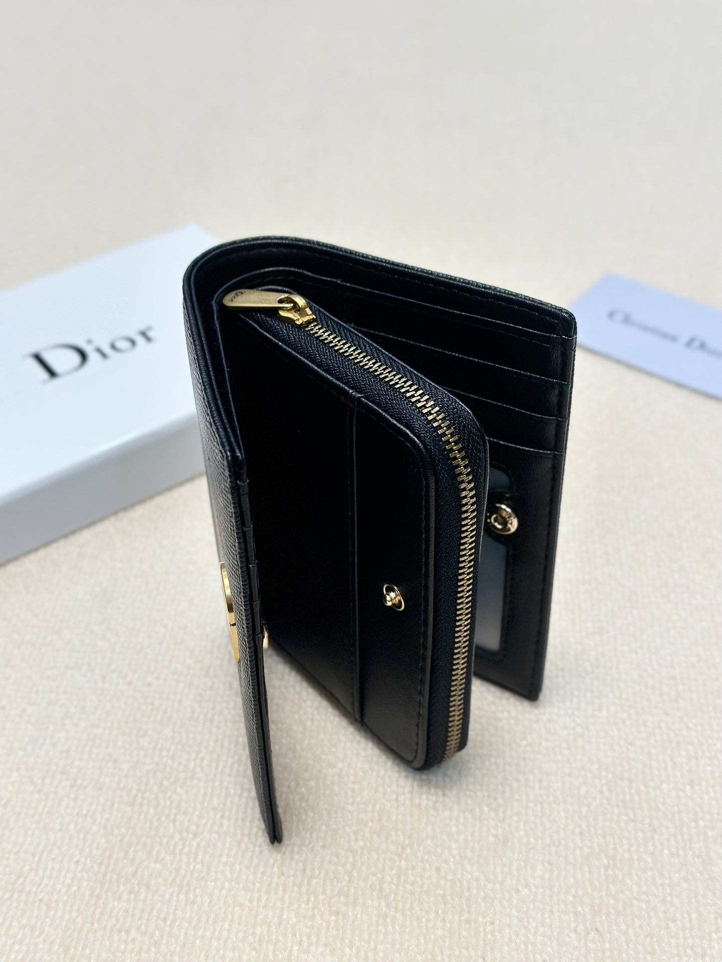 Dior Leather Black Wallet 13.5x9.5x3.5cm