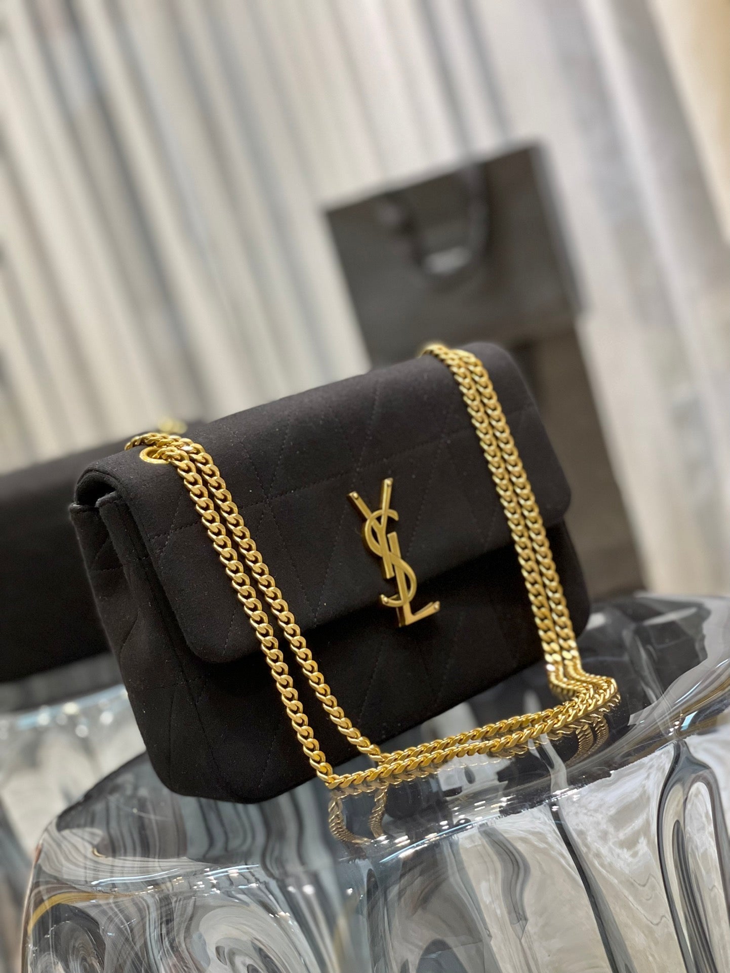 YSL Jamie Medium Chain Bag Black Carré Rive Gauche 24×15.5×6.5cm